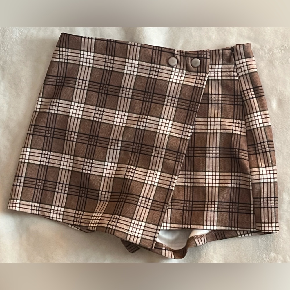 Brown Plaid Mini Skort